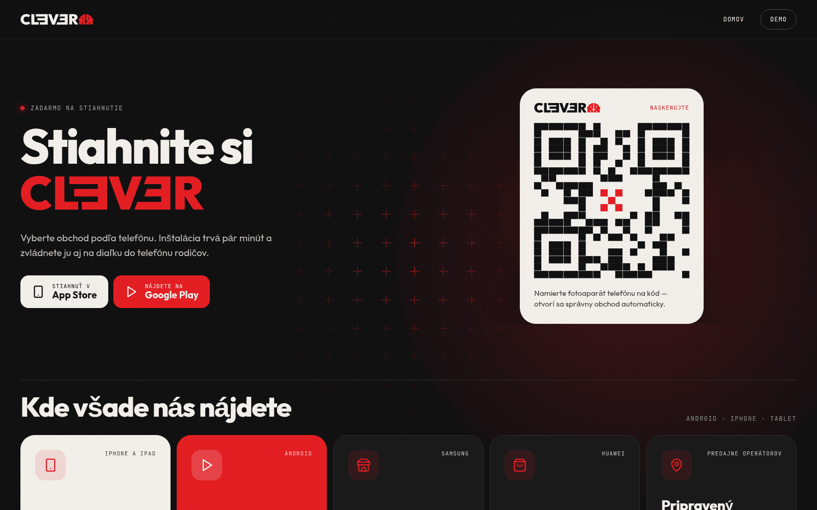 Podstránka na stiahnutie aplikácie